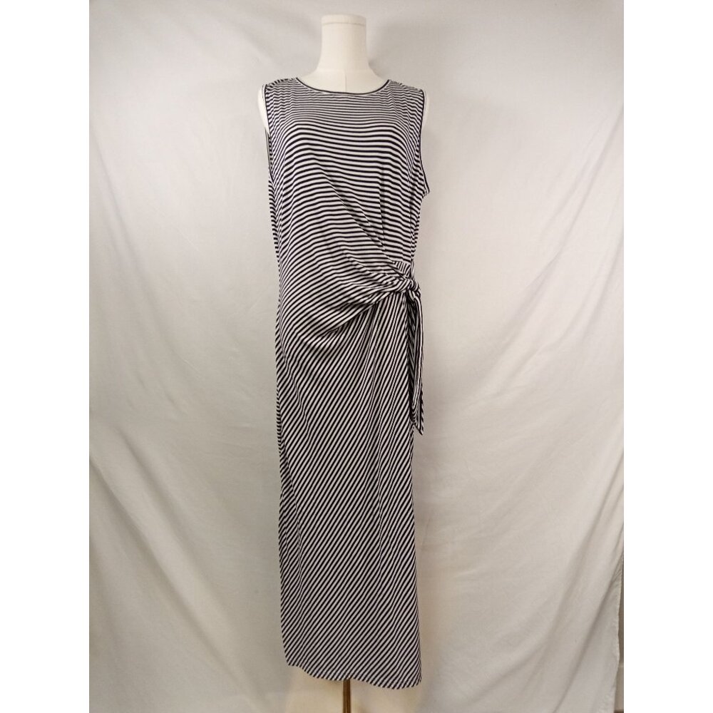 Women's Navy Blue White Striped Casual Midi Dress Size XL